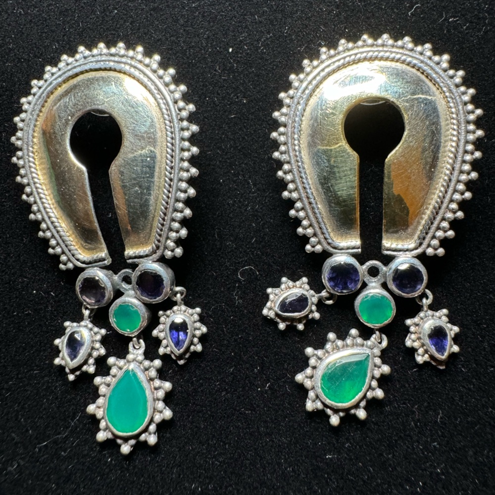 Sterling Silver and Gold Plate Multi-Semi Precious Stone Earrings